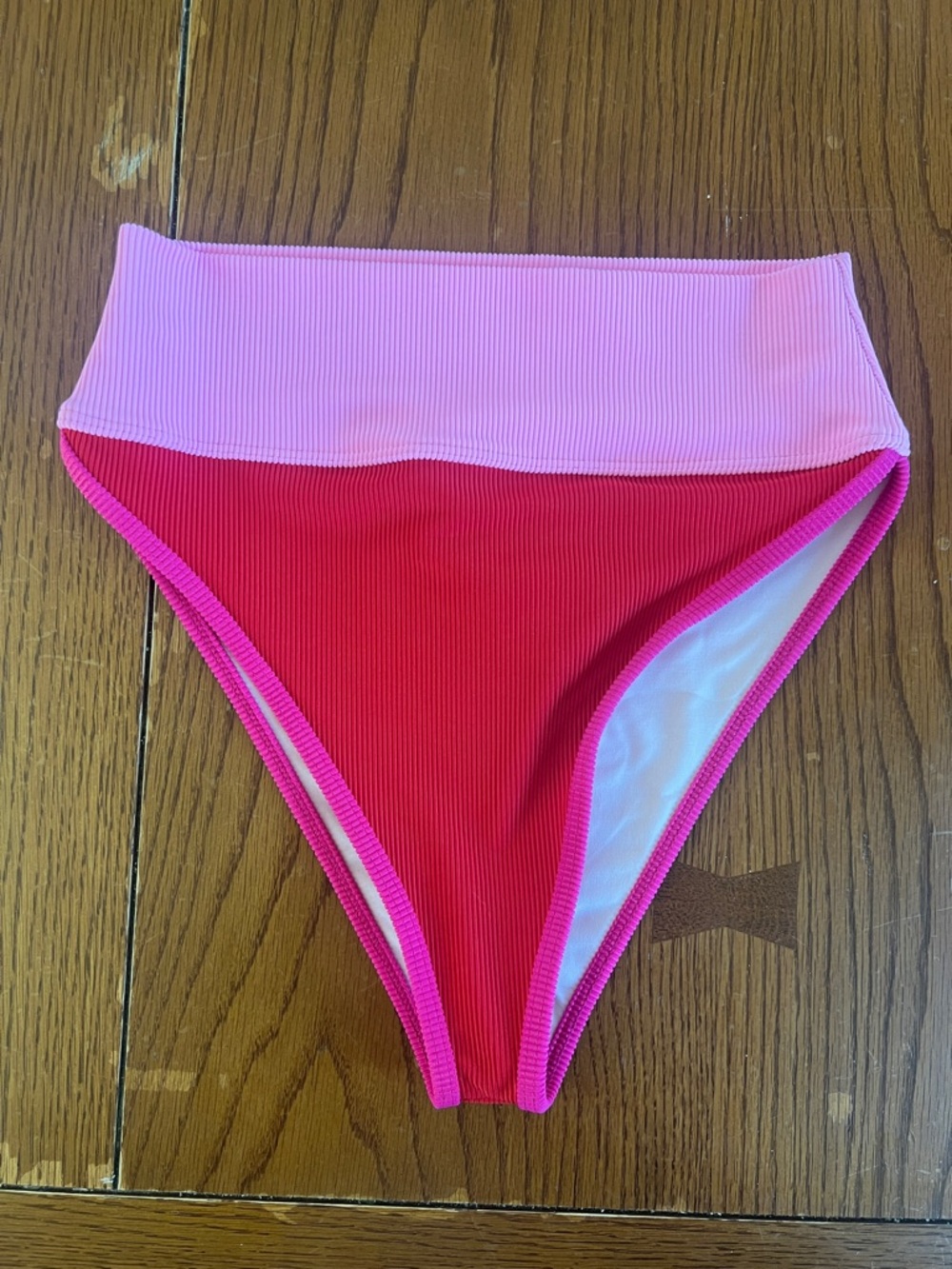 Beach riot high leg, High-Waist Ribbed Bikini Bottom in Pink and Red